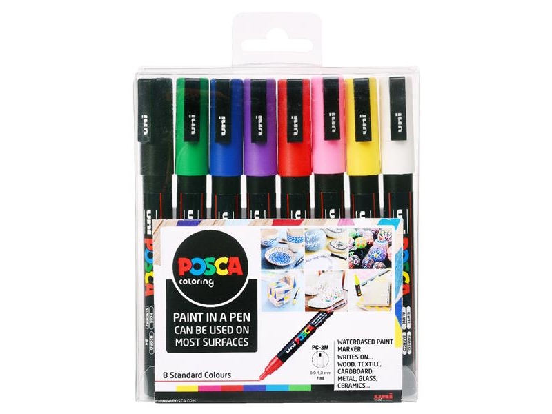 POSCA PC-3M  paint marker rock painting set (0.9mm - 1.3mm round) 8 pack