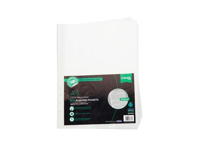 Concept Green Pkt.100 A4 Eco 100% Recyclable Punched Pockets