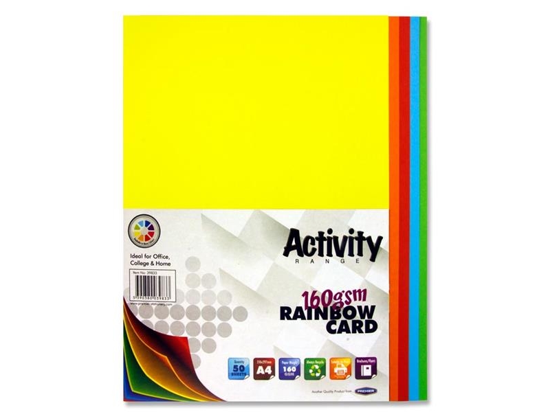 Rainbow Coloured Card A4 50 Pack 160gsm