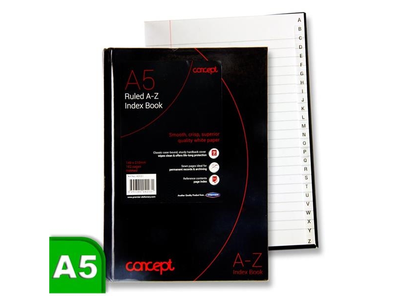 Concept Ruled A-Z Index Book A5 192 Page