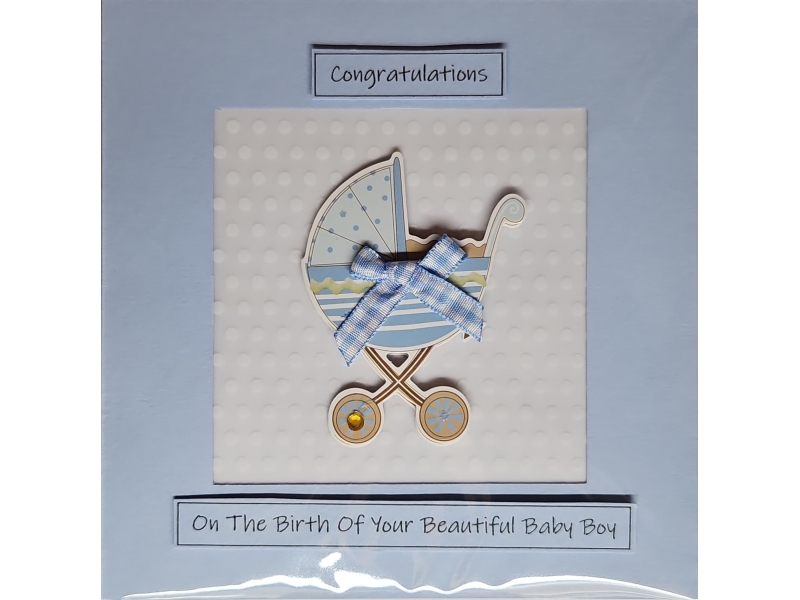 Helen McKeon Handmade Card - New Baby Boy (Pram)
