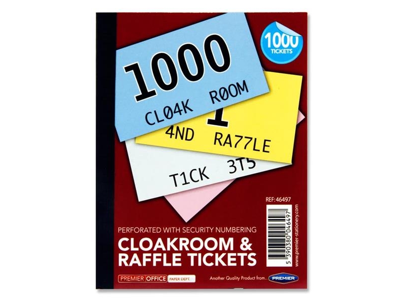 Cloakroom Tickets Assorted Colours 1-1000
