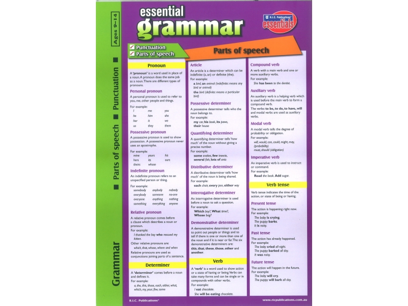 Essential Grammar Glance Card-Ages 9-14