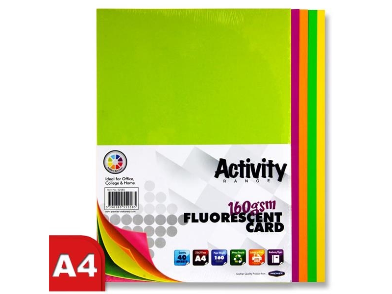 Fluorescent Card A4 40 Pack - 160gsm