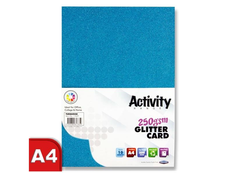 Glitter Card Turquoise A4 Pack 10 - 250gsm
