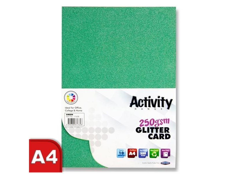 Glitter Card Green A4 Pack 10 - 250gsm