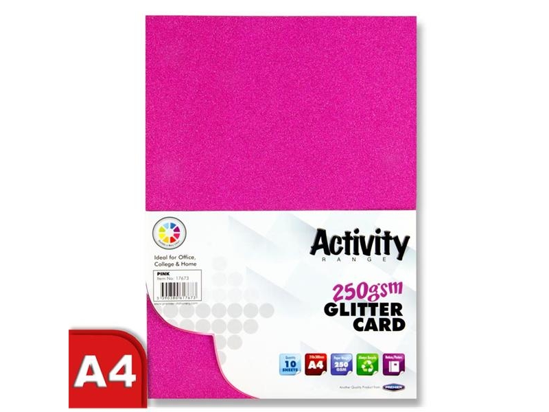 Glitter Card Pink A4 Pack 10 - 250gsm