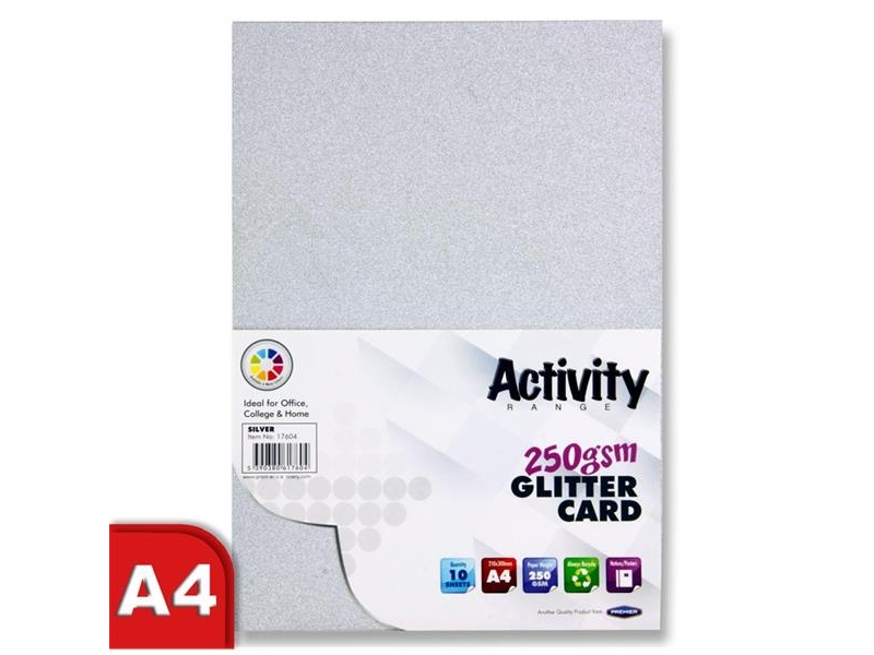 Glitter Card Silver A4 Pack 10 - 250gsm