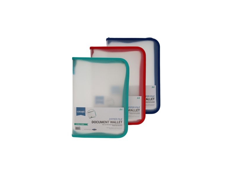 Concept A4 Clear Cover Zipper File Document Wallet Bold ( colours may vary)