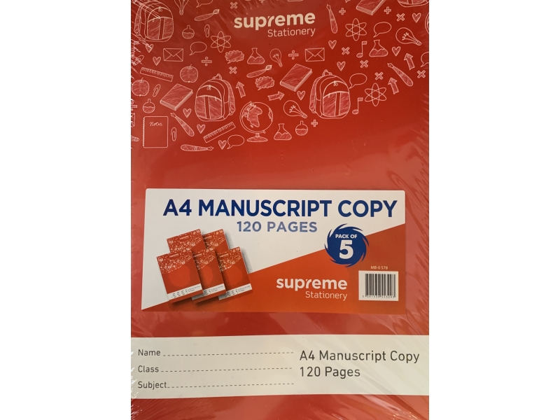 Supreme A4 Manuscript 120 Page - 5 Pack