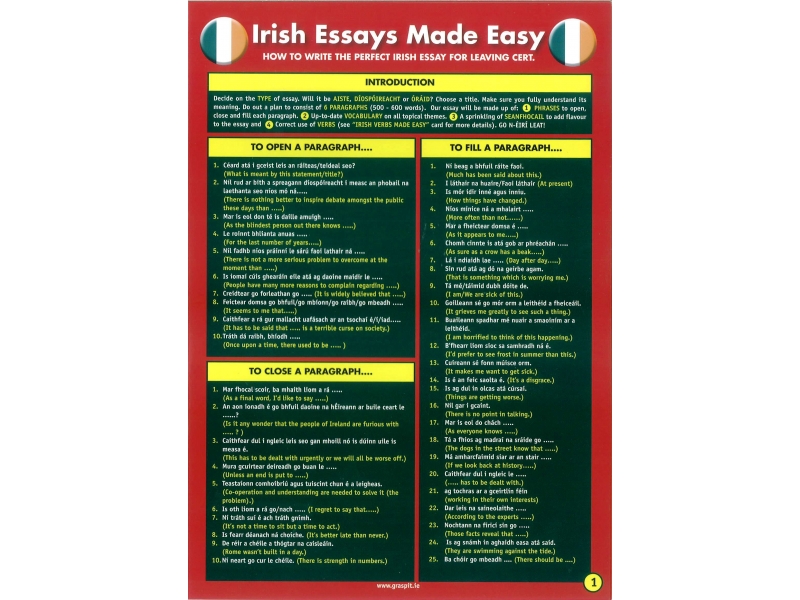 Irish Essays Made Easy! Glance card