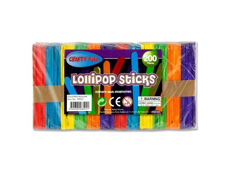 Crafty Bitz Multi-Coloured Lollipop Sticks Pkt. 200