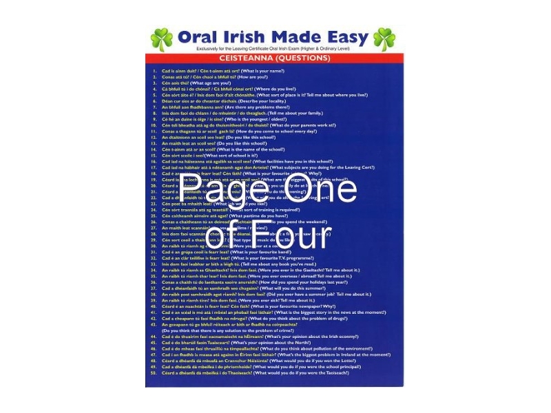 Oral Irish Made Easy! Glance Card