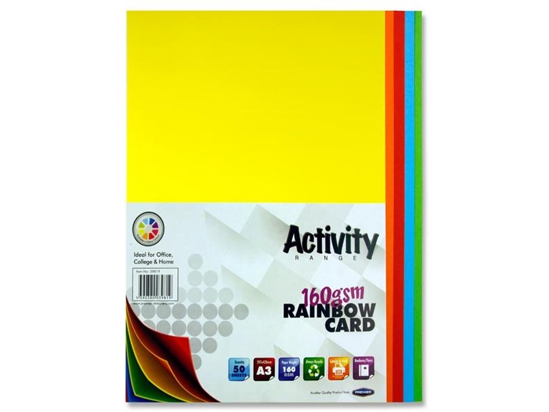 Rainbow Coloured Card A3 50 Pack 160gsm