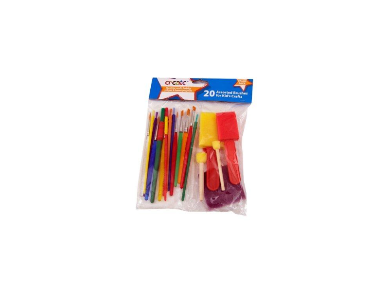 Create Pack of 20 Assorted Brushes for Kids' Crafts