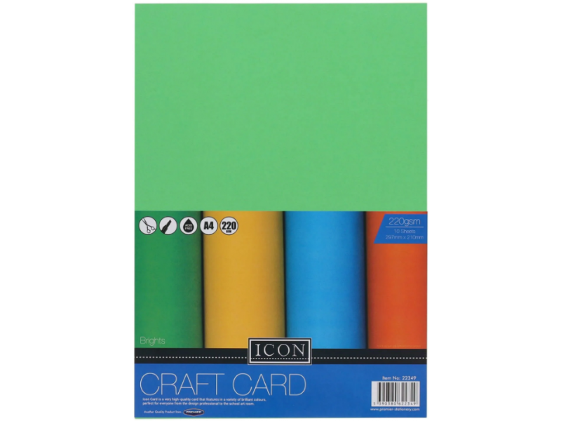 Icon Craft Card: Bright Shades - 10 A4 Sheets, 220gsm