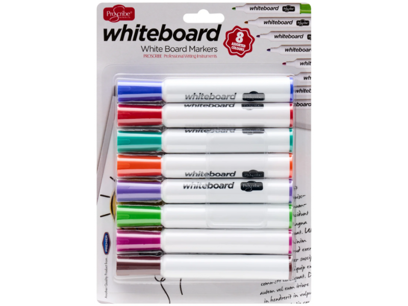 Proscribe Whiteboard Markers - Pkt. 8 Assorted Colours