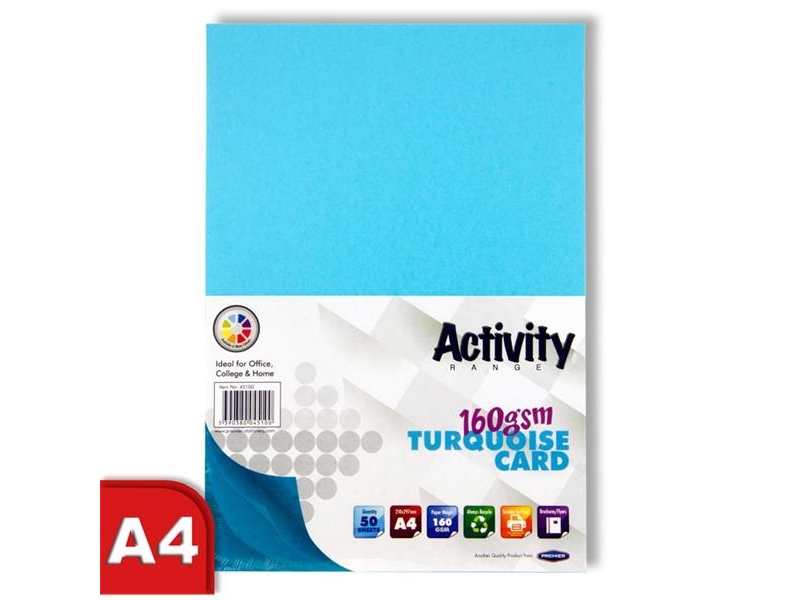 Blue Card (Turquoise) A4 50 Pack 160gsm