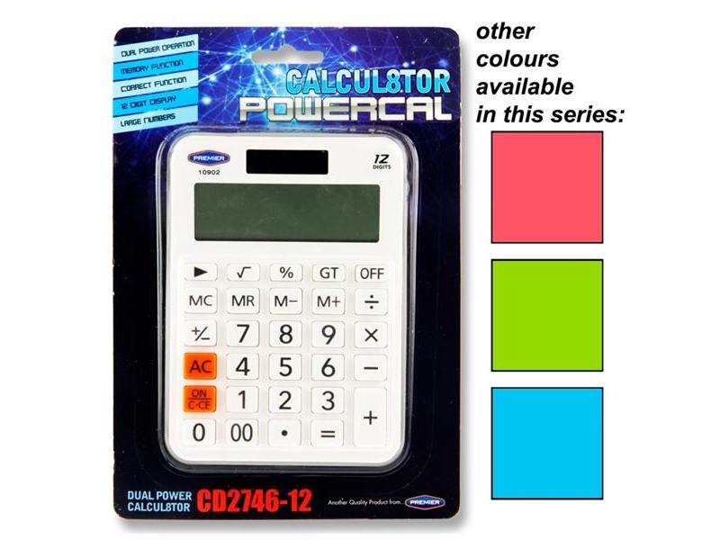 Calcul8tor - 12 Digit Dual Power Calculator - Assorted Colours