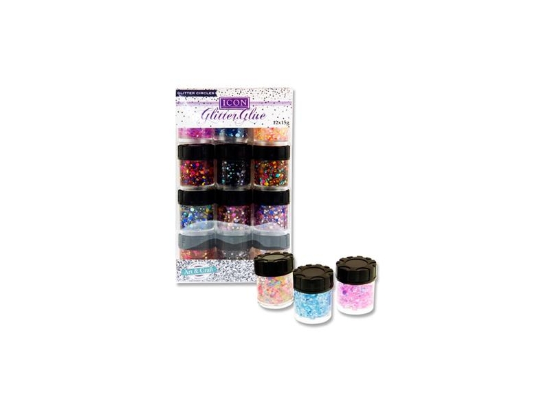  Icon Craft 12x15g Glitter Glue Pots - Vibrant Colours
