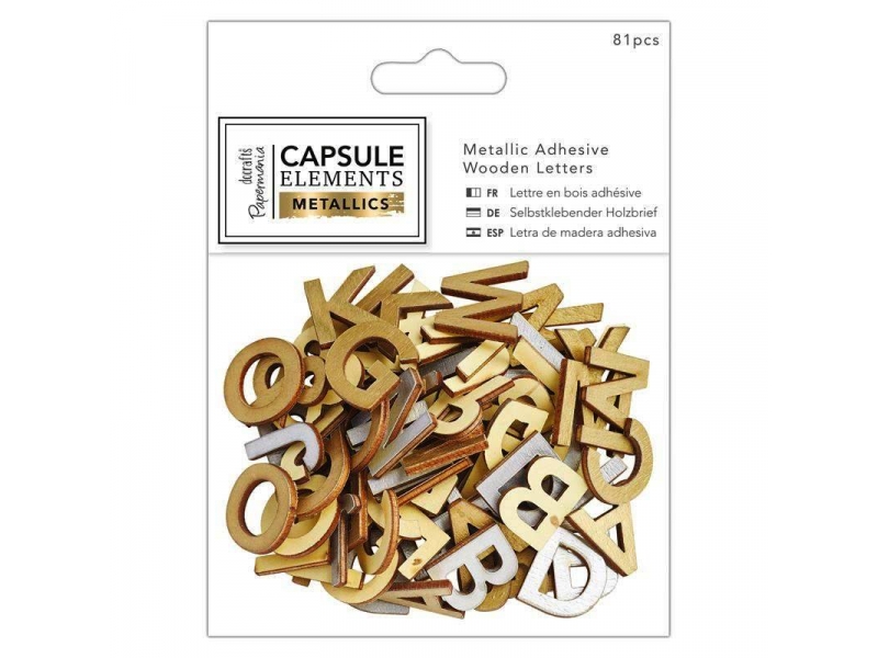 Papermania - Adhesive Wooden Letters Metallic 81pcs
