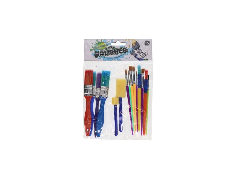 World of Colour Pkt.15 Colourful Paint Brushes & Sponges Set
